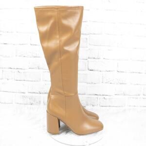 Steve Madden Camel Brown Knee High Boots Women Size 8 Faux Leather Heeled Boots